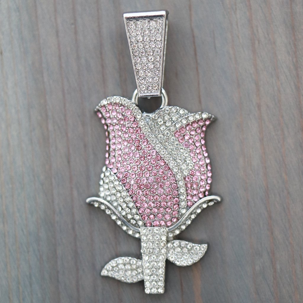Rose Ice Style With Rhinestones Pendant Silver Plated Rhinestones